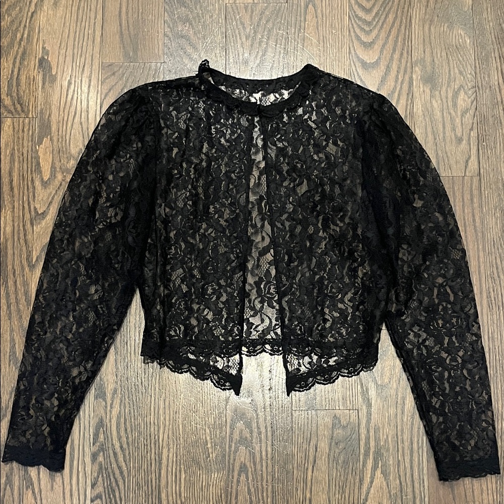 Vintage black lace bolero shrug jacket sheer top